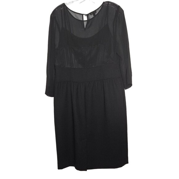 Talbots Womens Size 12 Black Sheath Midi Dress Sheer Sleeves Wool Blend Formal - Picture 8 of 8